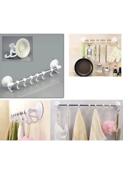 Yeni Nesil Ekstra Güçlü Vantuzlu 8 Kancalı Sıvıya Dayanıklı Banyo - Mutfak Askısı fırsatları