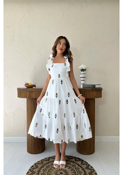 Sıfır Kol Fırfırlı Elbise