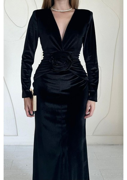 Önü Yırtmaçlı Güllü Elbise modelleri