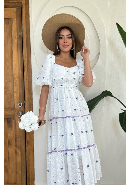 Dantel Detaylı Brode Elbise modelleri