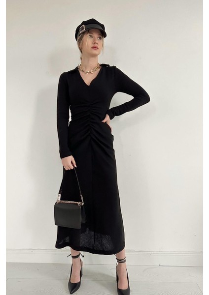 Büzgülü Triko Balık Elbise