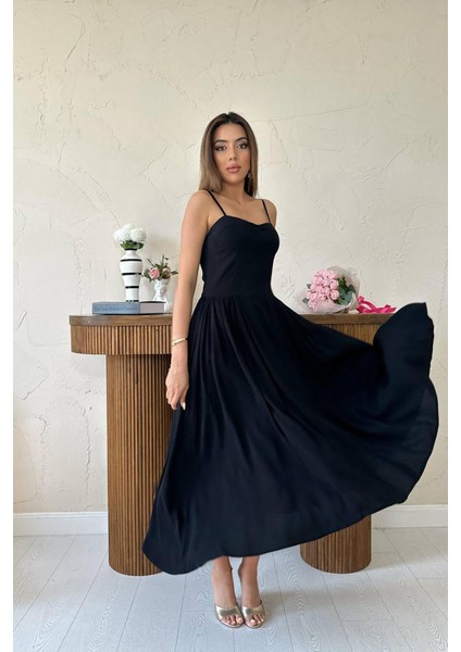 Göğüs Kuplu Uzun Büzgülü Elbise