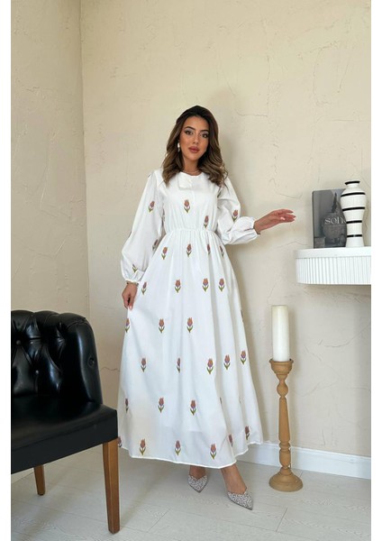 Lale Desenli Brode Elbise fiyatları