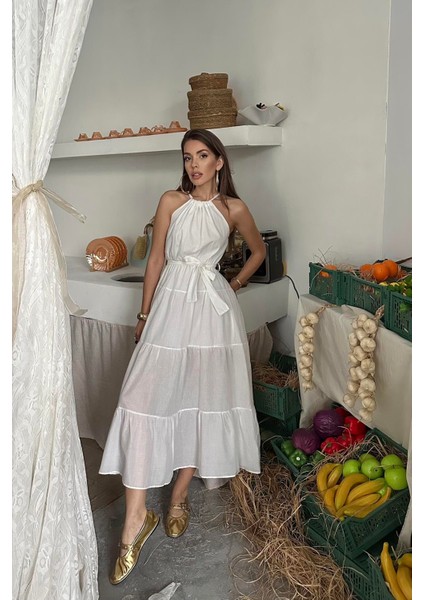 Halter Yakalı Kuşaklı Elbise fiyatları