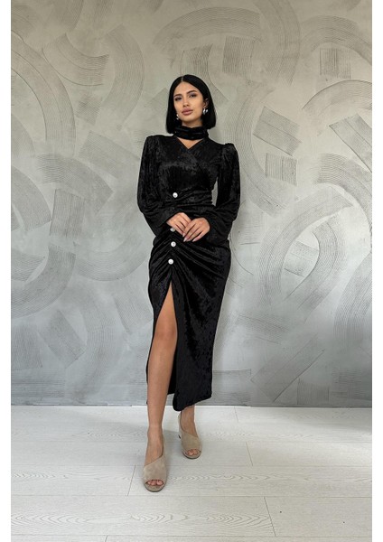 Taşlı Büzgülü Elbise