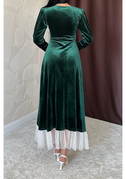 Inci Aksesuarlı Kadife Elbise fırsatları