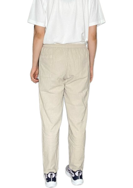 %100 Pamuk, Keten Kumaştan Beli Lastikli ve Bağcıklı Kadın Pantolon(Solma ve Çekme Yapmaz)