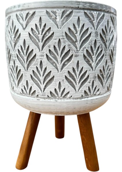 Ev Dekorasyon Gri Lotus Ayaklı Beton Saksı Çiçeklik Saksılık