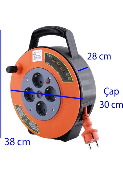Mini Kutulu Plastik Makaralı Seyyar 3x1.5 mm Cca Monofaze Uzatma Kablosu 4 Priz Ttr Kablo 10 Metre fiyatları