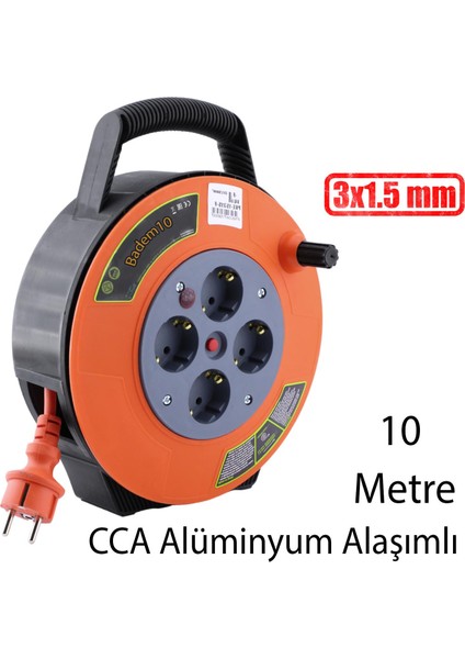 Mini Kutulu Plastik Makaralı Seyyar 3x1.5 mm Cca Monofaze Uzatma Kablosu 4 Priz Ttr Kablo 10 Metre fırsatları