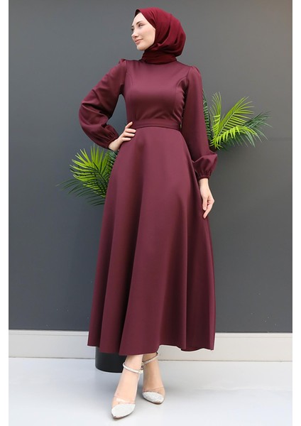 Ronay Tesettür Elbise Koyu Mürdüm modelleri