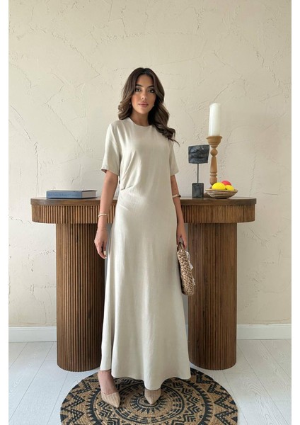 Pileli Bisiklet Yaka Elbise