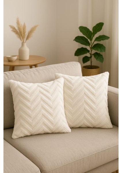 Home 2’li Beyaz Kırlent Kılıfı – Yumuşak Dokulu, Şık ve Konforlu