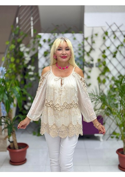 NC9740 Italyan Ipek Bluz Bej