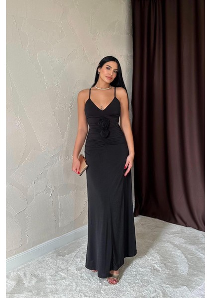 Büzgülü Uzun Güllü Elbise modelleri