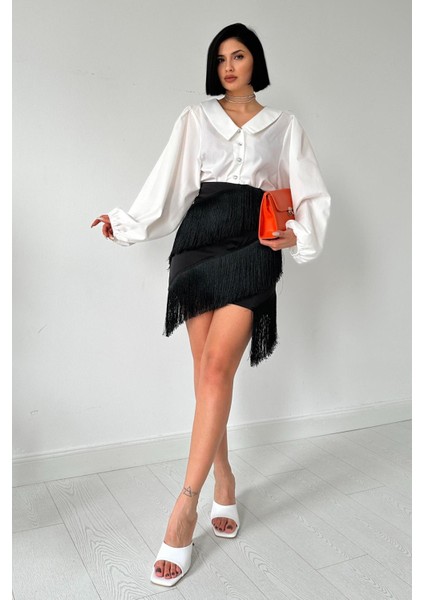 Püsküllü Saten Etek