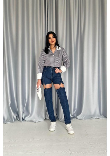Askılı Iki Parça Jeans Pantolon