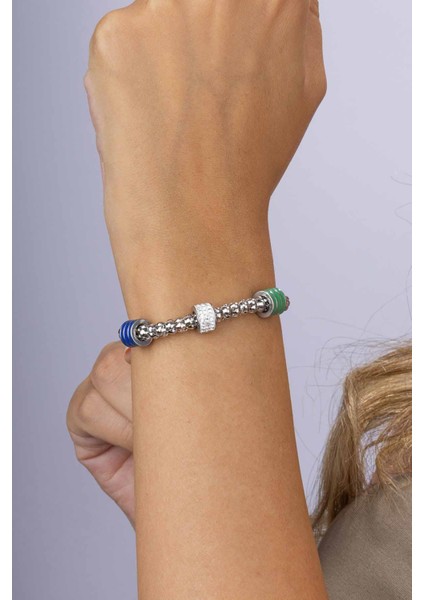 Renkli Silindir Beyaz Altın Kaplama Çelik Zincir Model Kadın Bileklik fiyatları