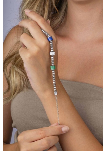 Renkli Silindir Beyaz Altın Kaplama Çelik Zincir Model Kadın Bileklik modelleri