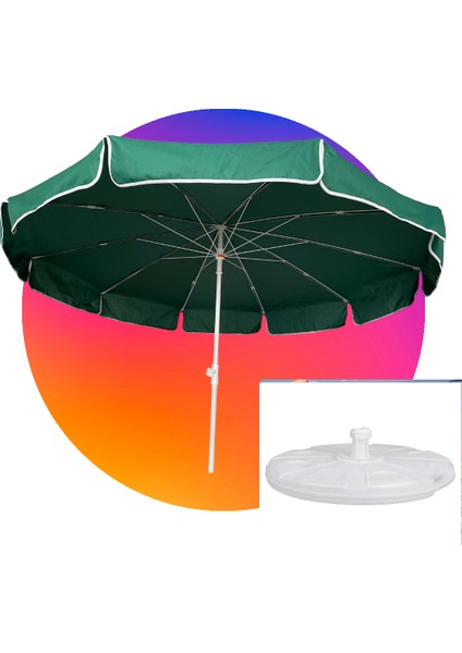 Zeyycamping Kalın Kumaş 200 cm Plaj Bahçe Balkon Teras Kamp Şemşiye + Taşıma Çantası +22 Litre Bidon
