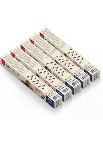 Aromalı Kapsül Kahve 5'li Set (Karamel-Vanilya-Çikolata-Fındık-Portakal) - 50 Adet fiyatları