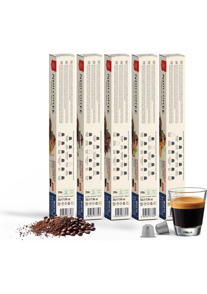 Aromalı Kapsül Kahve 5'li Set (Karamel-Vanilya-Çikolata-Fındık-Portakal) - 50 Adet fırsatları