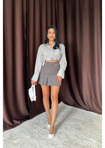 Düğme Detaylı Pileli Etek