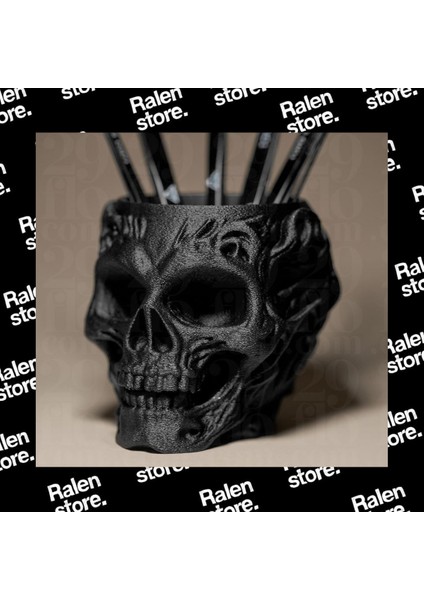 Gotik Siyah Kafatası Temalı Kalemlik | 10CM | Siyah ( Yüksek Kalite 3D Baskı Pla ) fırsatları