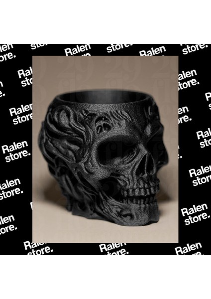 Gotik Siyah Kafatası Temalı Kalemlik | 10CM | Siyah ( Yüksek Kalite 3D Baskı Pla )
