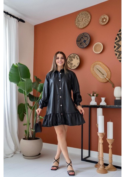 Eteği Büzgülü Deri Elbise fiyatları