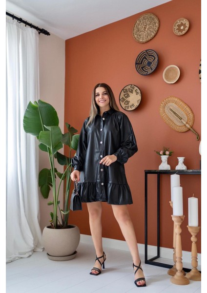 Eteği Büzgülü Deri Elbise fırsatları