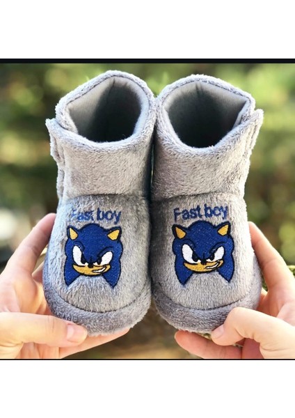 Cırtlı Sonic Çocuk Panduf Kaydırmaz Taban Hızlı Çocuk Figürlü Terletmez Üşütmez Anaokulu Kreş Ev Pandufu