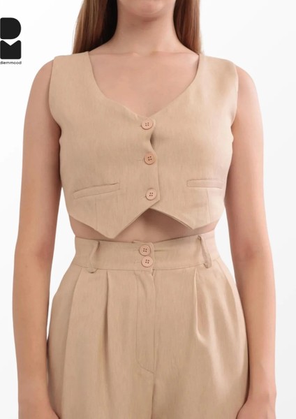 Camel Casual Crop Yelek