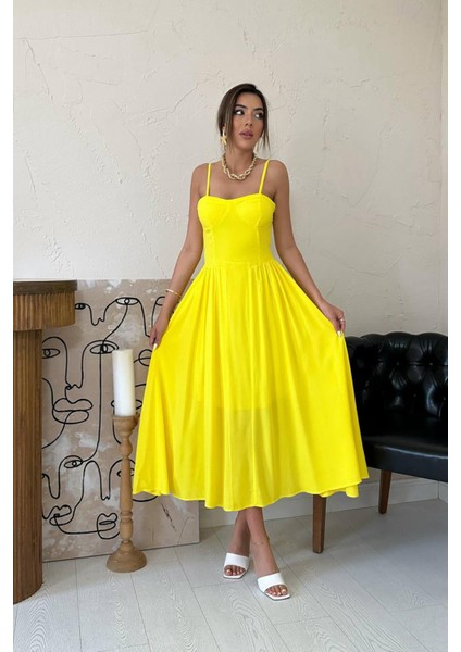 Göğüs Kuplu Uzun Büzgülü Elbise