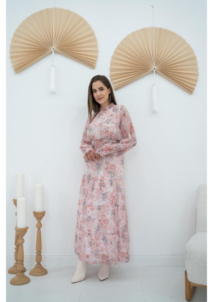 Şanzelize Çiçek Desenli Elbise