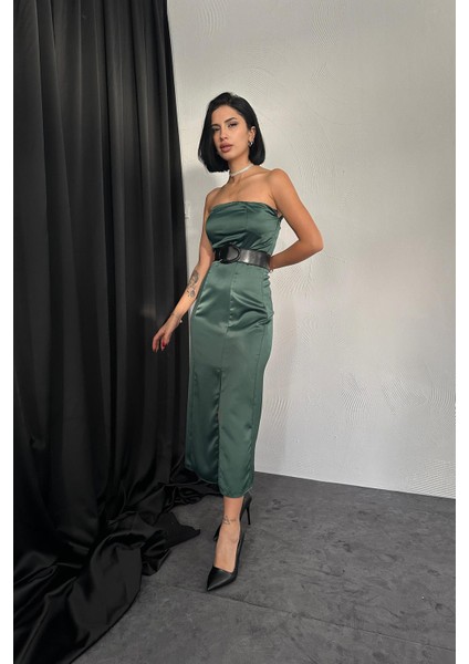 Straplez Saten Elbise