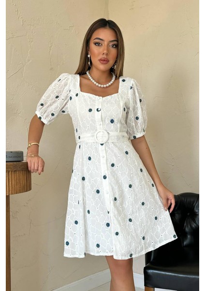 Kemerli Kare Yaka Elbise fırsatları