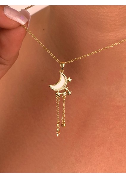Gold Hilal Kuyruklu Yıldız Minimal Çelik Kolye Zarif Ince Zincir Hediye Zirkon Ay Kolye fiyatları