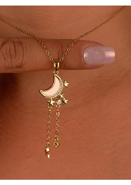 Gold Hilal Kuyruklu Yıldız Minimal Çelik Kolye Zarif Ince Zincir Hediye Zirkon Ay Kolye modelleri