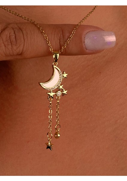 Gold Hilal Kuyruklu Yıldız Minimal Çelik Kolye Zarif Ince Zincir Hediye Zirkon Ay Kolye fırsatları