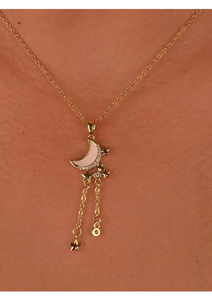 Gold Hilal Kuyruklu Yıldız Minimal Çelik Kolye Zarif Ince Zincir Hediye Zirkon Ay Kolye indirimleri