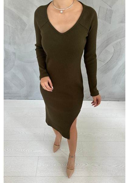 Eteği Yırtmaçlı Triko Elbise modelleri