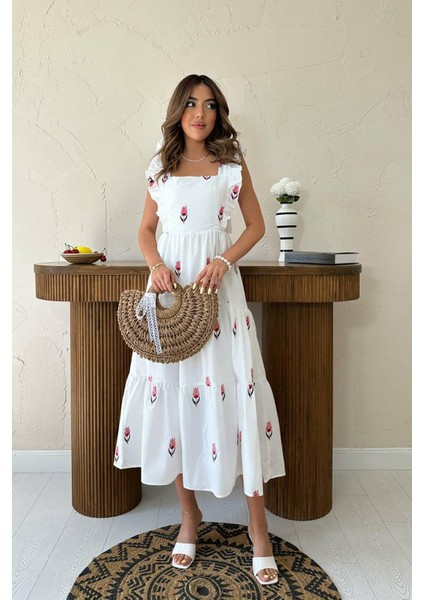 Sıfır Kol Fırfırlı Elbise