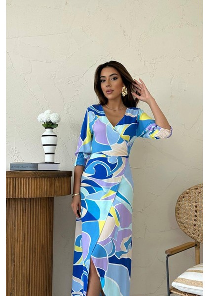 Desenli Yırtmaçlı Elbise modelleri