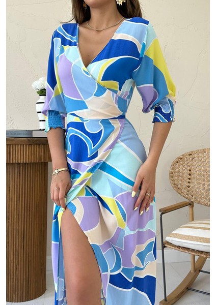 Desenli Yırtmaçlı Elbise fırsatları