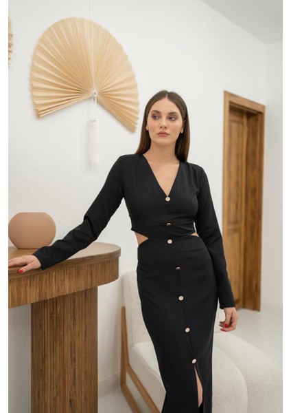 Bel Detaylı Düğmeli Elbise modelleri