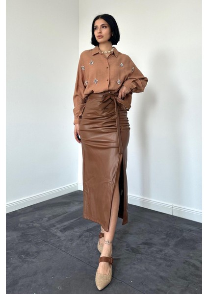 Ön Büzgülü Askılı Etek