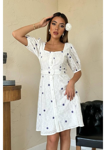 Kemerli Kare Yaka Elbise fırsatları