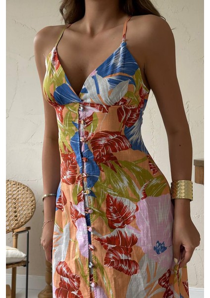 Sırt Dekolteli Keten Elbise modelleri