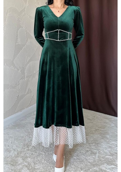 Inci Aksesuarlı Kadife Elbise modelleri
